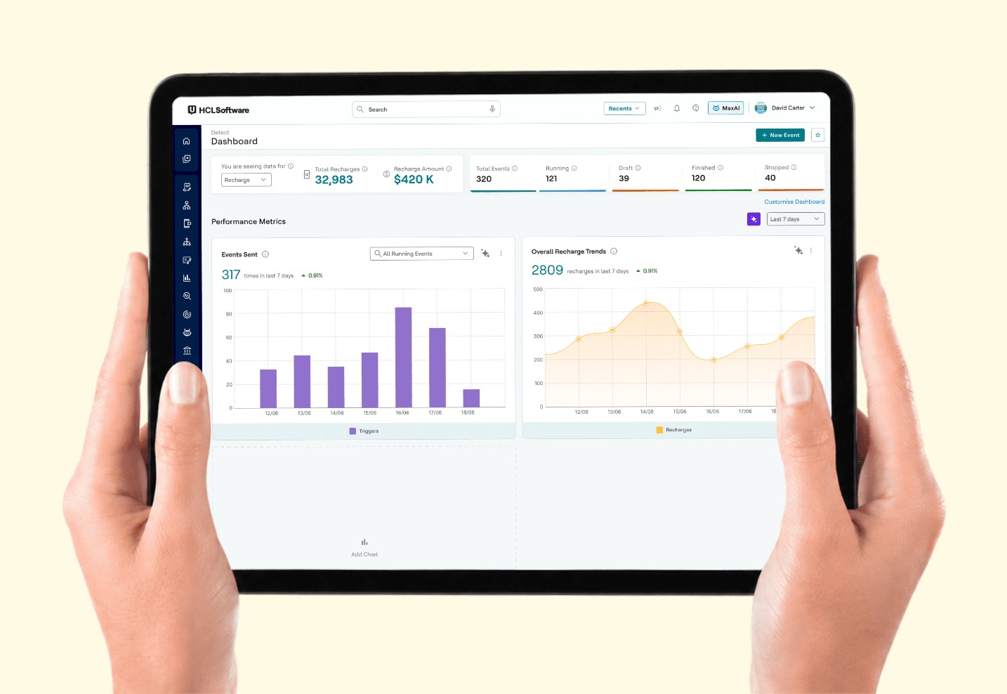 Detect dashboard on a tablet