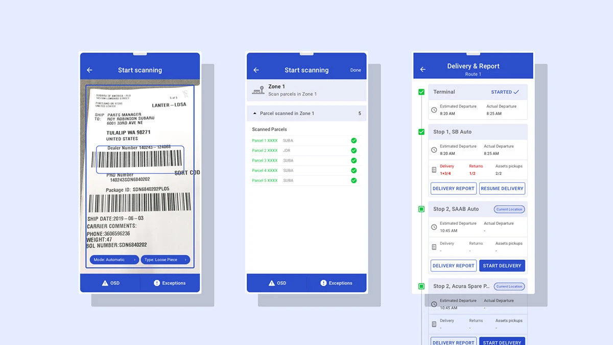 Mobile application screens