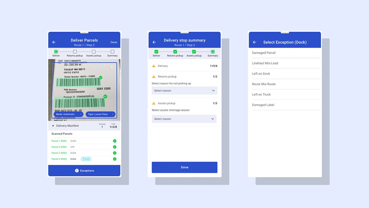Mobile application screens